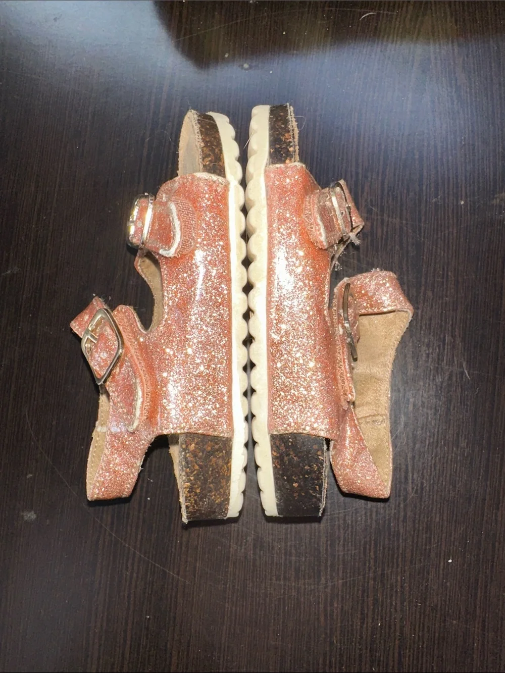 Cat & Jack size 5 Glitter Buckle Sandals in Rose Gold